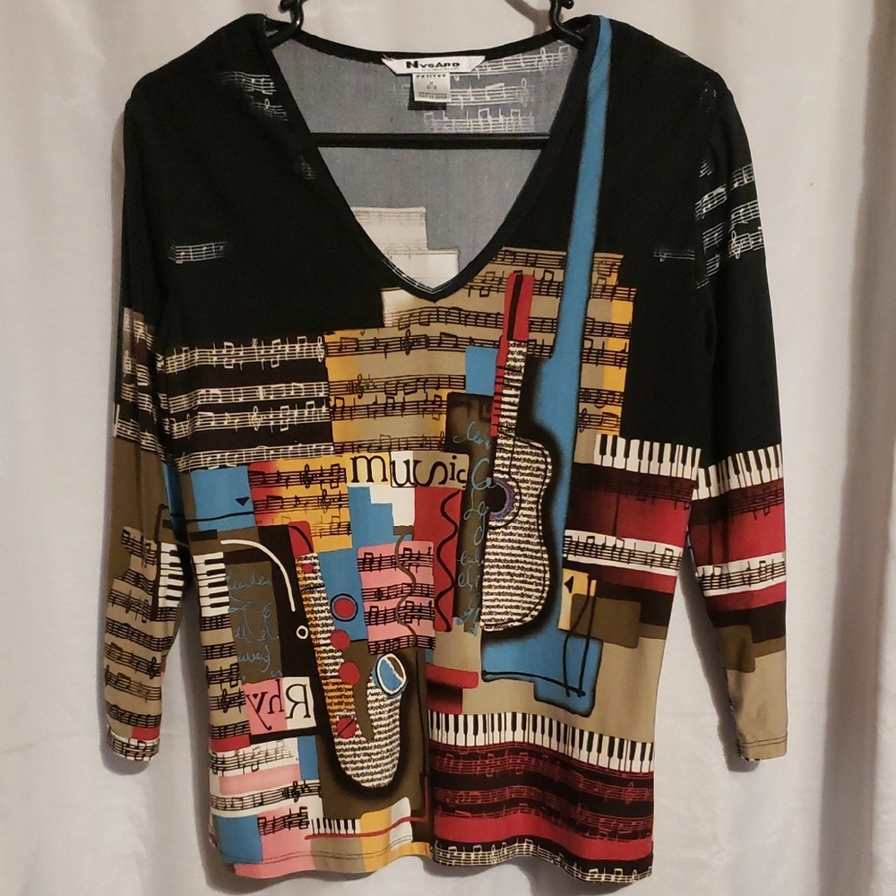 Vintage Colorful Musical Print Top